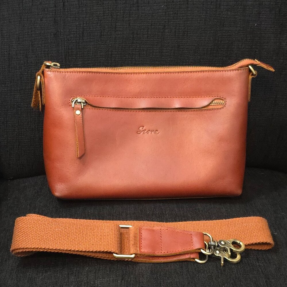 S-Zone Small Crossbody Wide Strap Brown Leather Bag